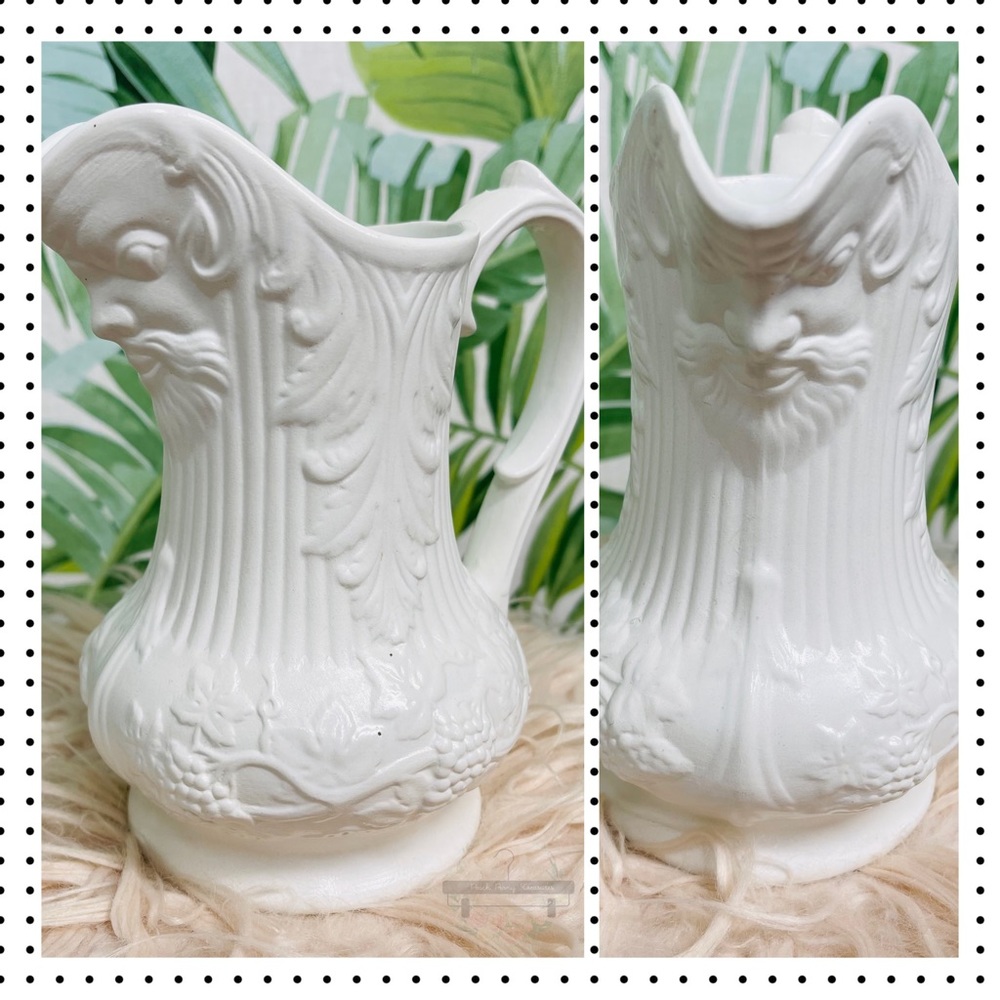 White Parian Bacchus Mask & Grapes Vines Relief Molded Jug